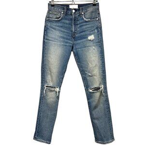 CQY‎ DENIM High Rise Straight Leg Jeans - EUC - 25 - distressed - light wash